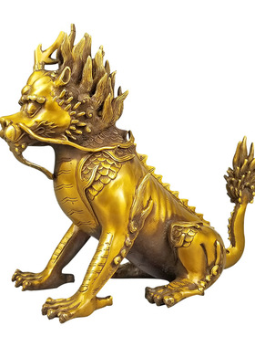 办公室一对客厅獬豸纯黄铜