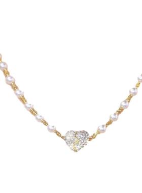 高级感镶钻爱心磁吸心形吊坠珍珠项链轻奢小众设计百搭气质锁骨链