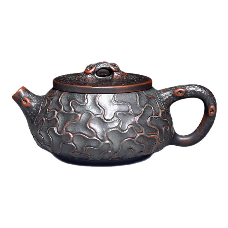 石瓢仿古钦州坭兴陶茶壶树皮纯手工茶具家用中式全手工紫砂工艺