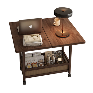 实木折叠茶几客厅家用小户型小推车中古风可移动沙发边几2026新款