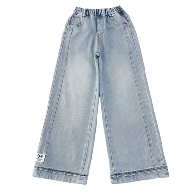 ABC女童春秋蝴蝶结牛仔直筒裤