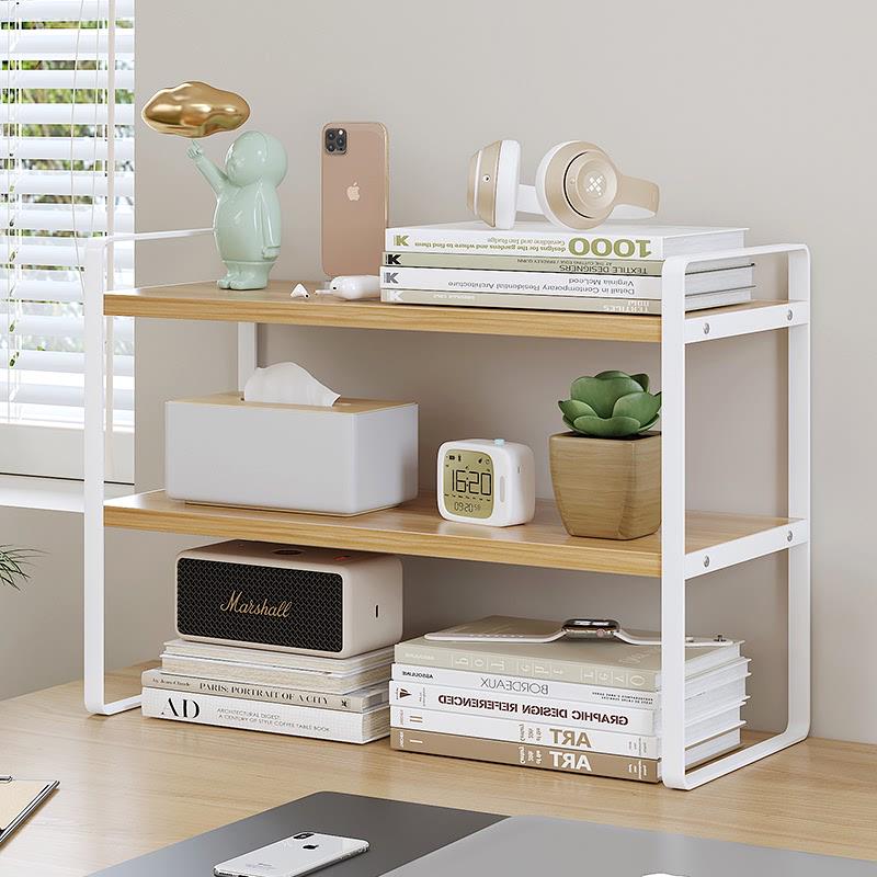 桌面书架实木多层置物架学生桌上收纳架办公室电脑桌分层整理架