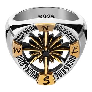 ROCKRIDE 罗盘星芒戒指 925纯银男士戒指复古设计感潮