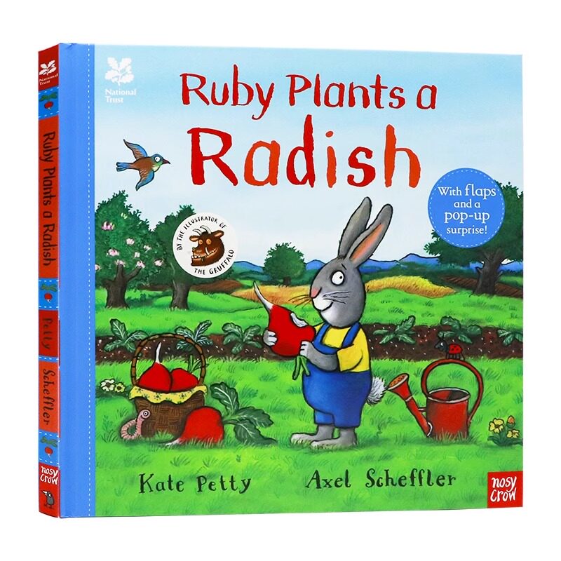 露比种萝卜英文原版 National Trust Ruby Plants a Radish 自然生态科普启蒙绘本 咕噜牛作者Axel Scheffler 儿童精装立体翻翻页