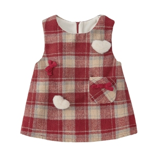 女童裙子加绒背心裙宝宝红色格纹公主裙小礼服新年连衣裙冬季新款
