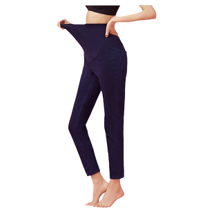 犬印秋冬孕妇高弹托腹牛仔裤加绒加厚直筒裤休闲运动时尚外穿裤