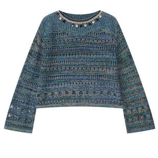 艾文文IRIS孔雀2026新款春秋女装绵羊毛波西米亚风镂空毛衣针织衫