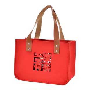 百日宴结婚毛毡包手提包寿辰送礼福字手提袋婚庆喜宴伴手禮包镂空