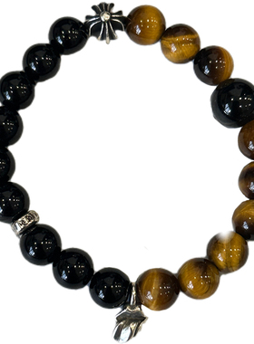 王嘉尔同款虎眼石黑曜石手链男女