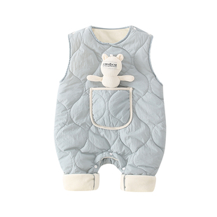 婴儿马甲春秋加绒外穿连体衣男女宝宝加棉保暖秋冬无袖背带裤抱衣
