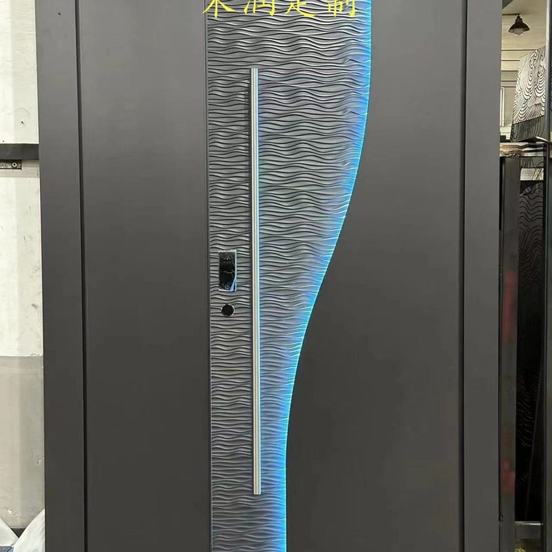 绝美铸铝装甲门入户门带氛围感应灯长拉手镶嵌式智能锁防盗门大门