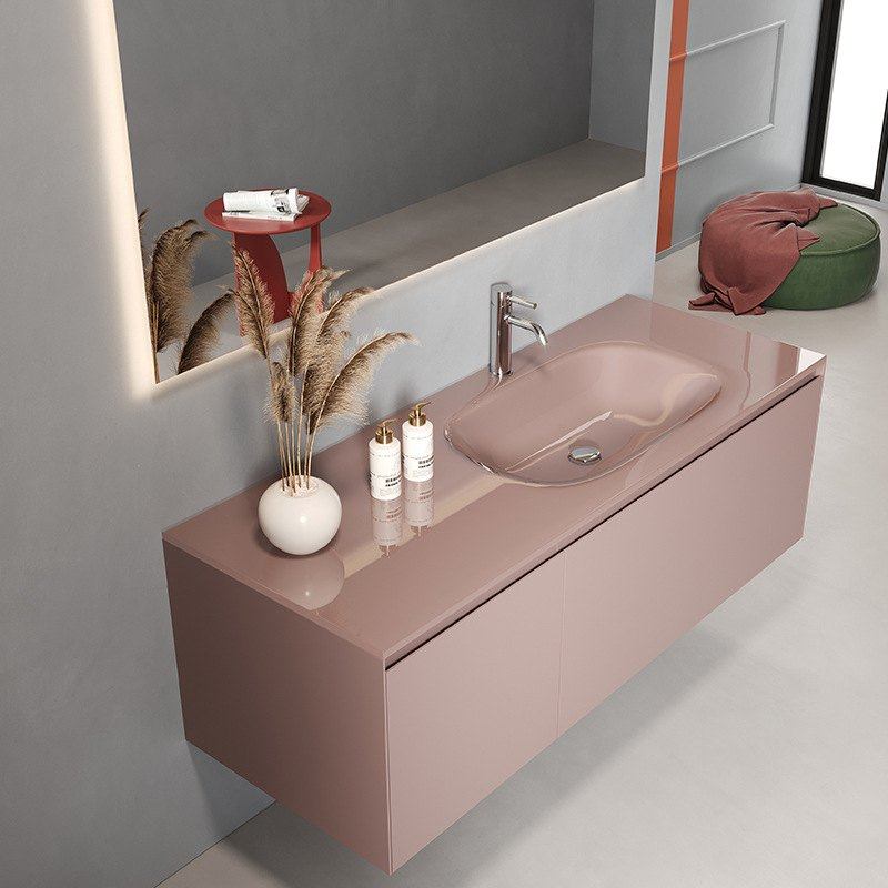 博威雅浴室柜定制钢化玻璃一体盆卫生间洗漱台洗手池洗脸盆一体柜