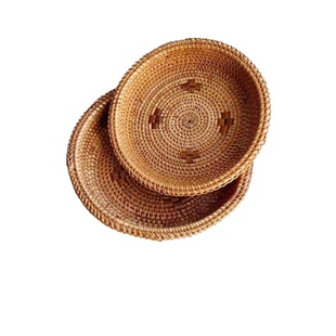 藤编果篮亚马逊选花结边野餐果筐糖果收纳筐居家大容量桌面收纳盘