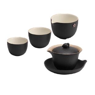 万仟堂易泡壶陶制一壶二茶杯子布包功夫茶具家用鸭嘴流 心心相印