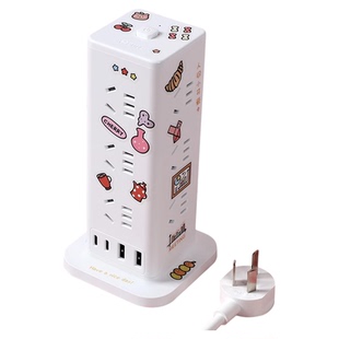 公牛立式USB插座办公家用多孔塔型插座魔方四面孔插排可爱接线板