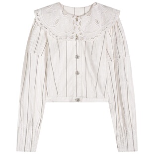 落落狷介 白色衬衣内搭长袖2025年新款设计感小众短款条纹白衬衫