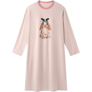 英氏青少年睡裙女款纯棉长袖连衣裙2025秋季新款亲肤居家中长裙子