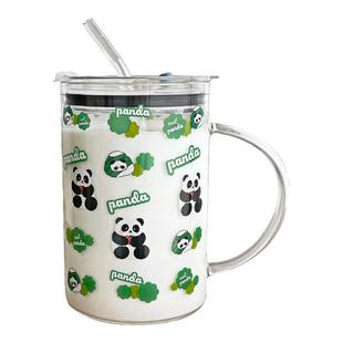 玻璃杯1000ml大容量豆浆杯卡通高颜值女喝水杯可微波炉加热牛奶杯