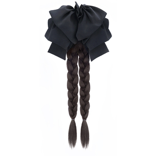 马尾假发抓夹女仿真发法式慵懒蝴蝶结双麻花长辫子低扎假发辫马尾