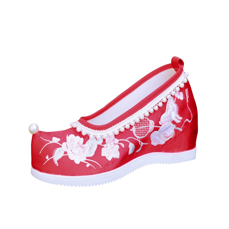 古装绣花鞋明制翘头汉服鞋子增高