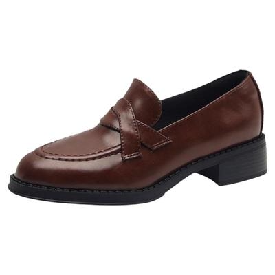 粗跟学院风简约通勤乐福鞋一脚蹬