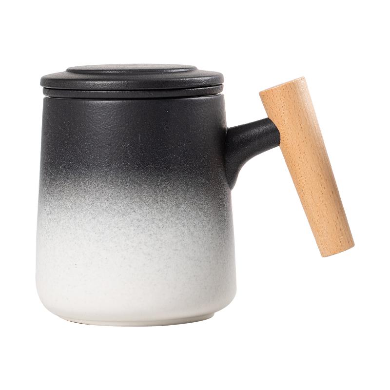 简约陶瓷泡茶杯茶水分离杯个人专用办公杯带盖过滤水杯定制logo