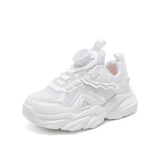 汪汪队儿童鞋小学生白色运动鞋男童小白鞋网面旋转纽扣女童跑步鞋