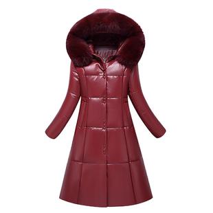 2025新款真皮羽绒服女长款过膝海宁皮衣加绒加厚妈妈冬装皮草外套