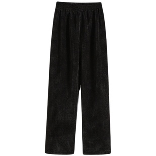 150小个子条绒阔腿裤秋冬高腰垂感xxs加小码女装雪尼尔直筒裤加绒