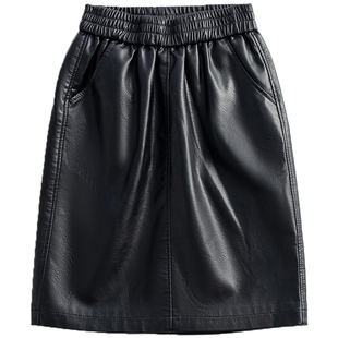 真皮皮裙女松紧高腰半身裙绵羊皮a字包臀短裙显瘦一步裙秋冬新款