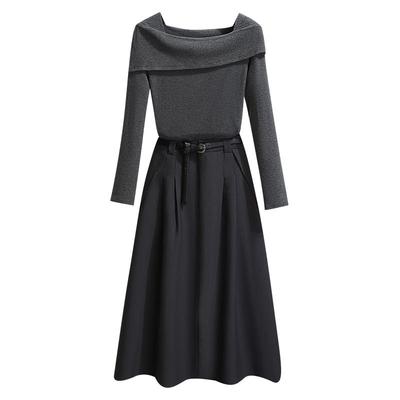 一字肩上衣西装半身裙女