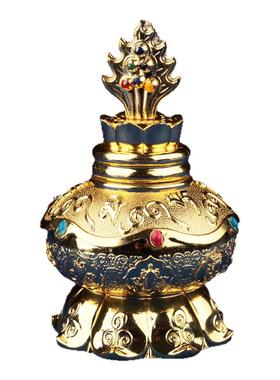 合金宝瓶摆件八吉祥藏传密宗前供奉米壶摩尼宝莲花观音财神龙王