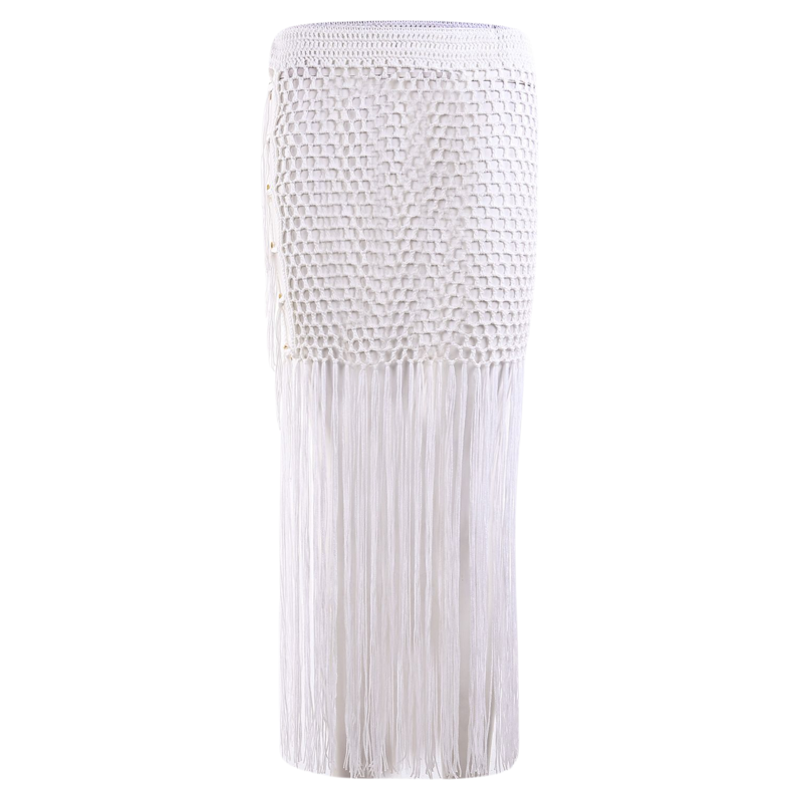 Sunscreen hollow out long tassel skirt防晒镂空长流苏半身裙女