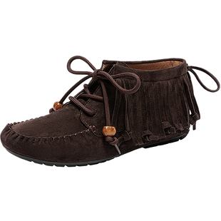 natursun游牧风吟靴女冬季新款美拉德短靴女款都市流苏短筒靴