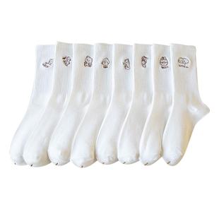 袜子女春秋款中筒袜纯棉防臭ins潮夏季透气长筒白色配鲨鱼裤长袜