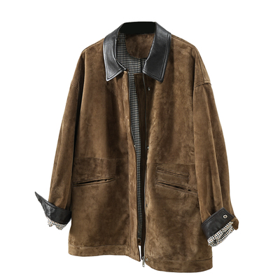 高端反绒羊皮真皮皮衣外套方领