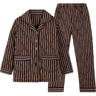 秋冬季纯棉夹棉三层保暖套装睡衣