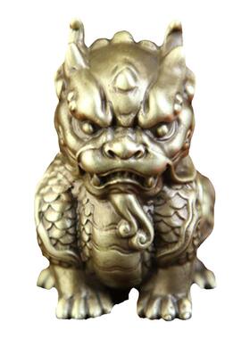 铜臻背书麒麟桌面摆件