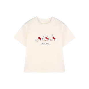 Amybaby女童上衣春季2026新款简约百搭KT猫印花圆领短袖T恤