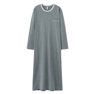 长袖睡裙男士春秋季连体纯棉睡衣男100全棉睡袍薄款冬款加肥加大