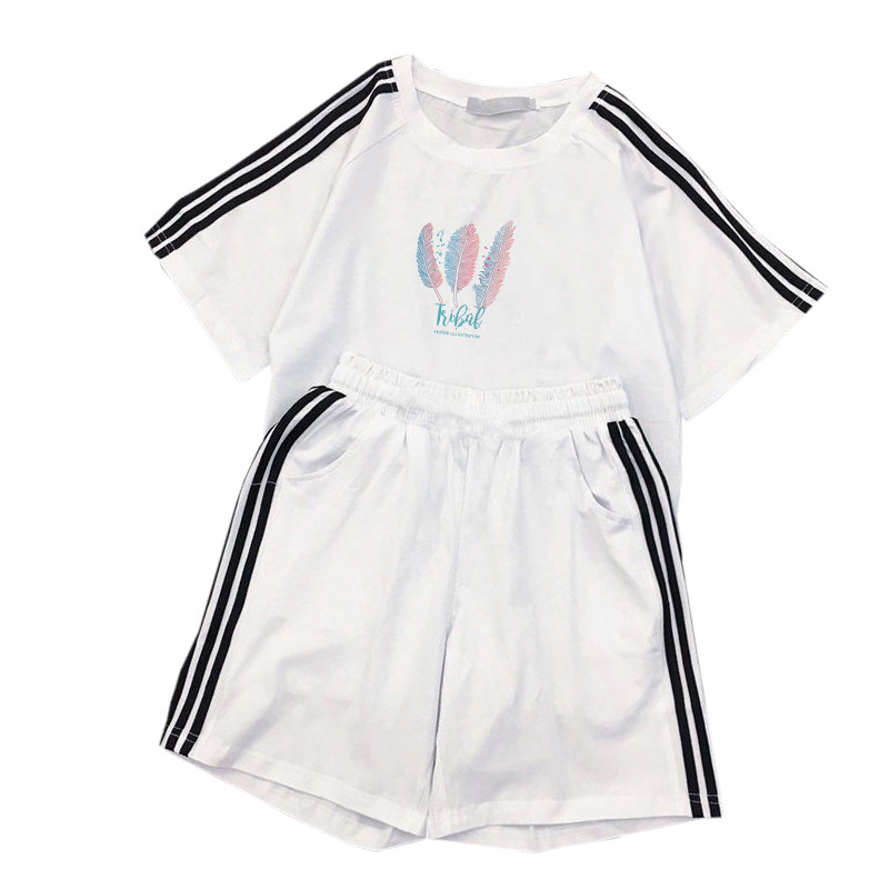 纯棉短袖+五分裤速干洋气两件套宽松大码健身晨跑运动服套装女ins