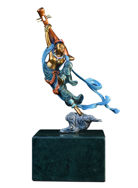 纯铜琵琶神女摆件新中式禅意仙女