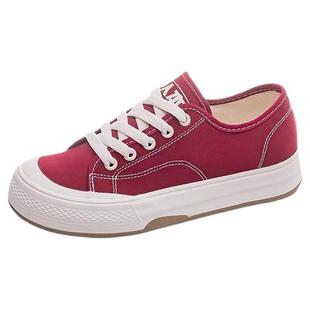 人本帆布鞋女红色复古女鞋低帮学生运动鞋小众百搭软底休闲板鞋女