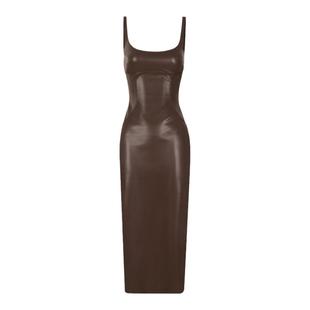 ITSNIKAR 棕色辣妹连衣裙女秋冬性感吊带皮裙设计感小众包臀裙子