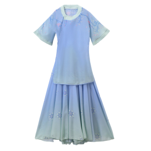 新款古典舞演出服女飘逸青衫烟雨客微微老师同款唐装古风舞蹈服装