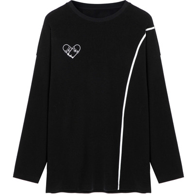 H·GENTEEL荷高新款冬装女黑白撞色抽象感小图案T恤