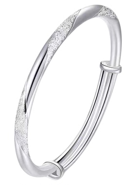 爱意交织纯银手镯女实心推拉镯子999足银爆款生日礼物时尚设计感