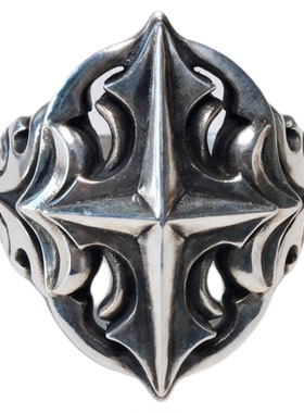 渡鸦中世界哥特风格十字架银戒指