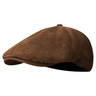 秋冬季红色麂皮绒前进帽子女英伦复古画家帽时尚百搭显脸小贝雷帽