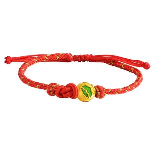 老庙黄金足金鎏彩清莲雅韵金珠红手绳3D莲花莲叶和和美美好运连连